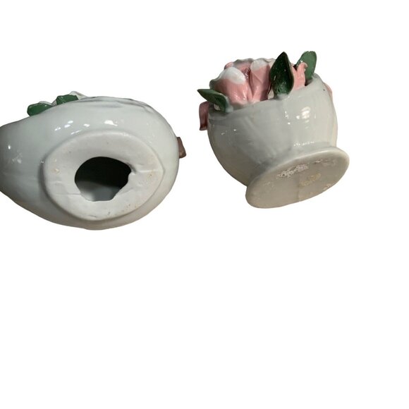 Vintage Porcelain Swan & Basket Figurines With Florals - Picture 9 of 15